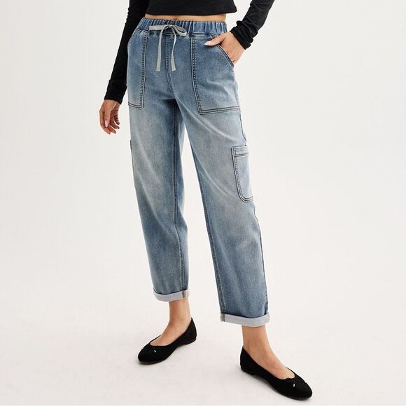 SO Junior Blue Jeans elastic waist cargo size M (7/9) - Picture 1 of 12